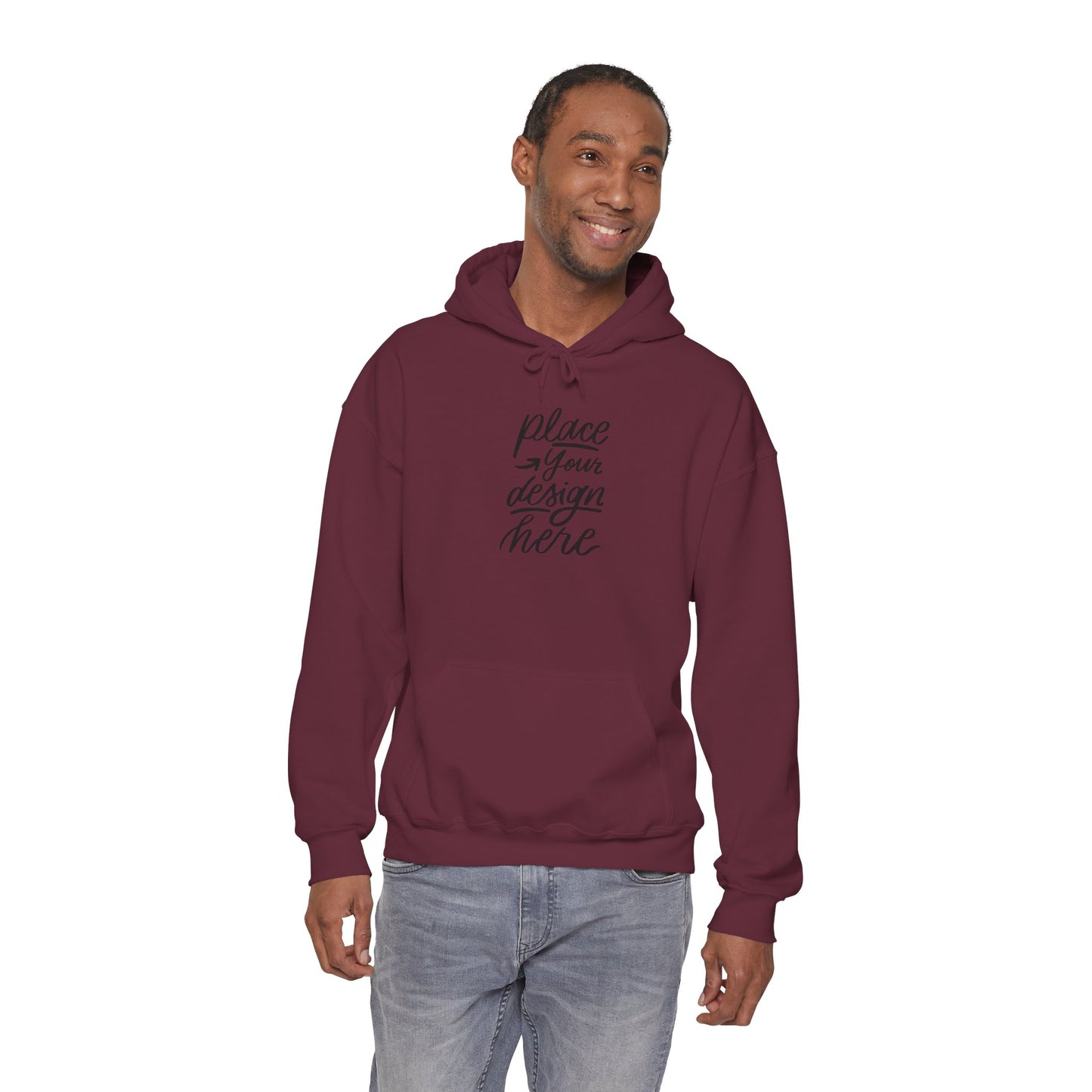 White Custom Hoodie — 'Place Your Design Here' Mockup Pullover