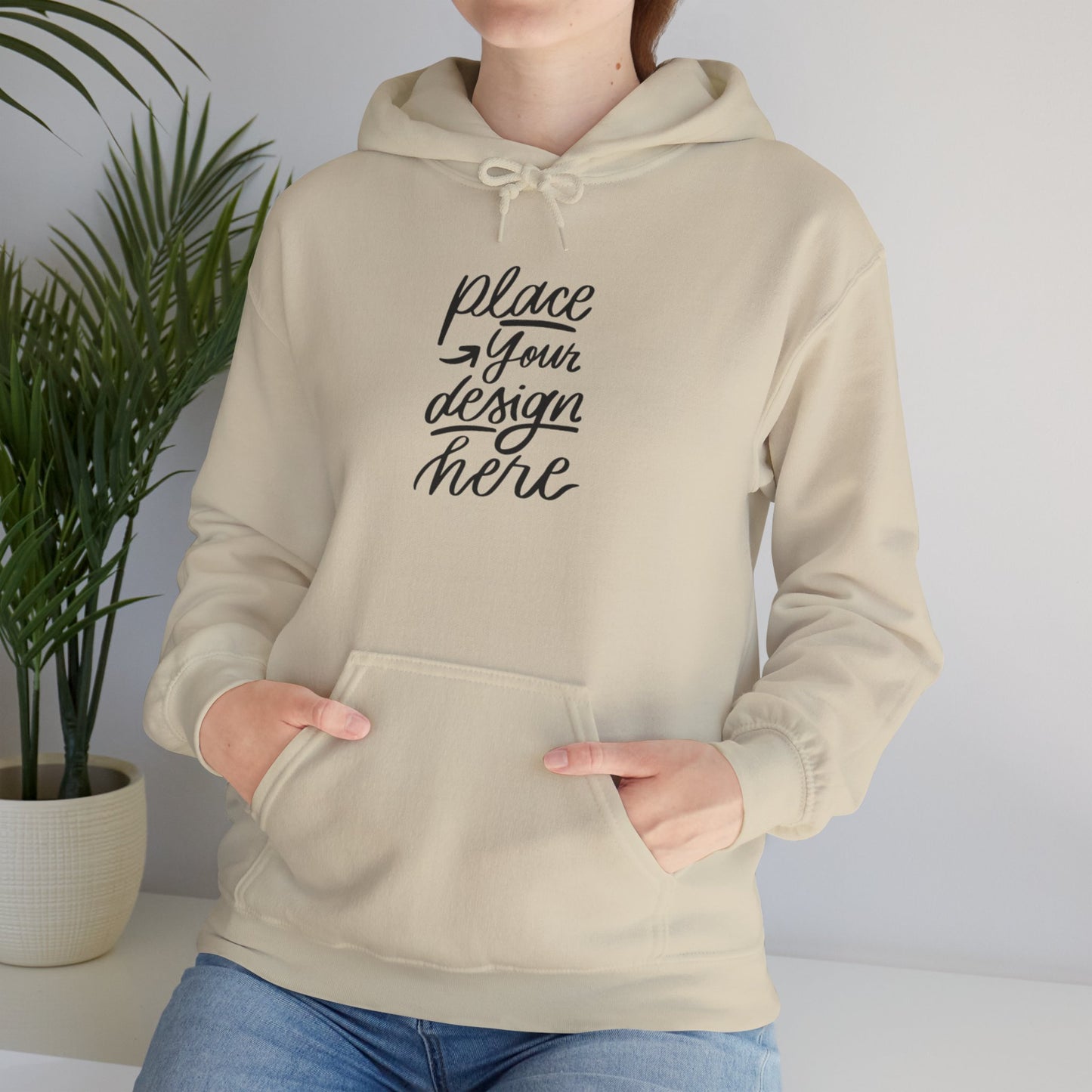 White Custom Hoodie — 'Place Your Design Here' Mockup Pullover