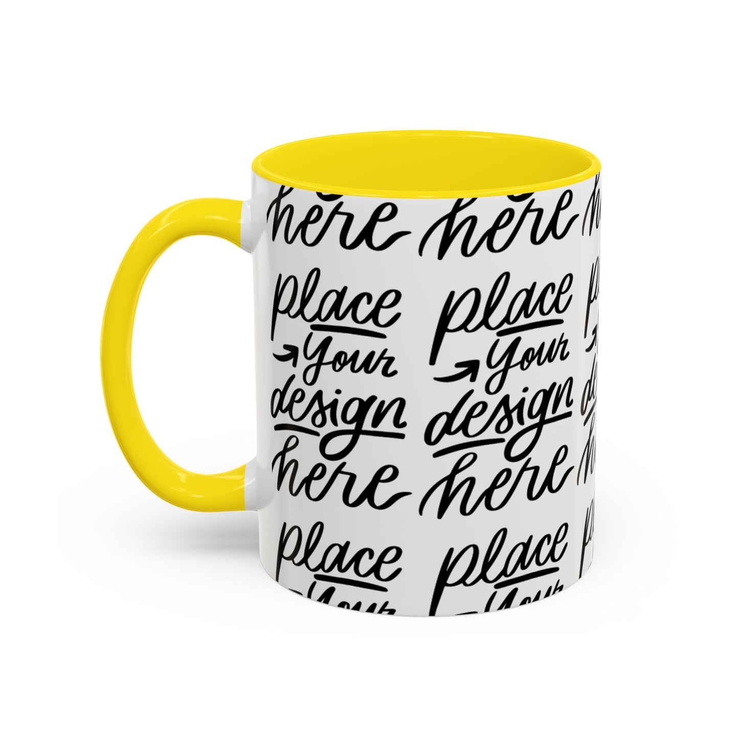 Accent Coffee Mug — 'Place Your Design Here' Handwritten Script Pattern, 11/15oz