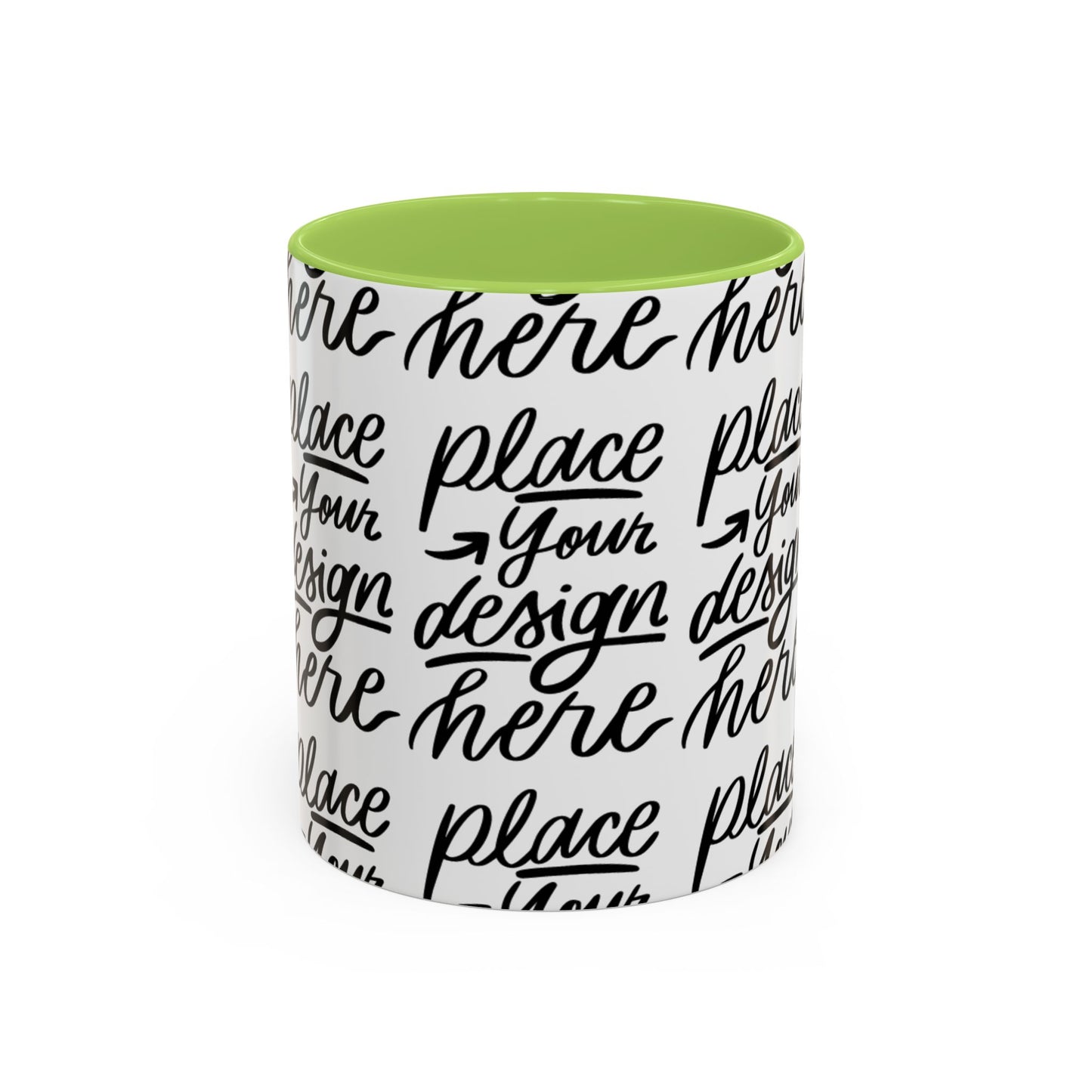 Accent Coffee Mug — 'Place Your Design Here' Handwritten Script Pattern, 11/15oz