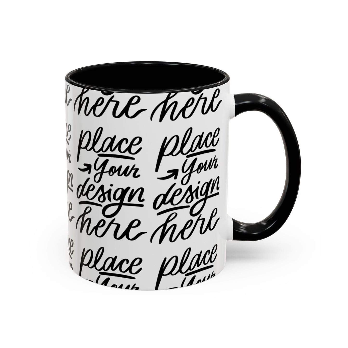 Accent Coffee Mug — 'Place Your Design Here' Handwritten Script Pattern, 11/15oz