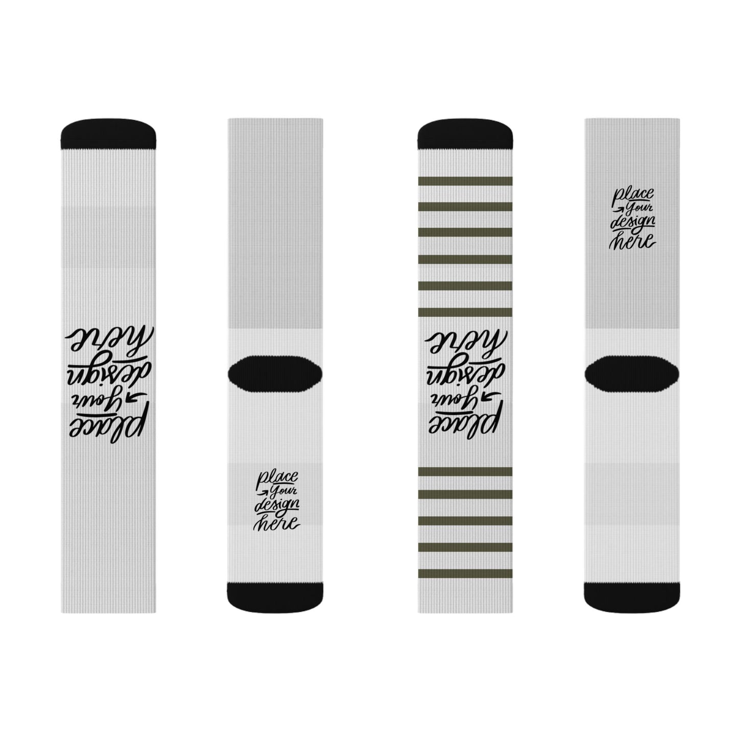 Custom Sublimation Socks | Personalized Crew Socks with 'Place Your Design Here' Print Area