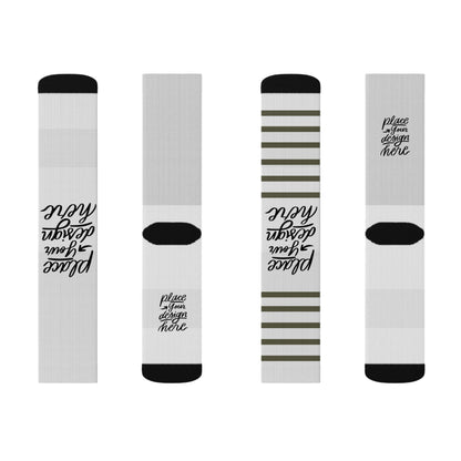 Custom Sublimation Socks | Personalized Crew Socks with 'Place Your Design Here' Print Area