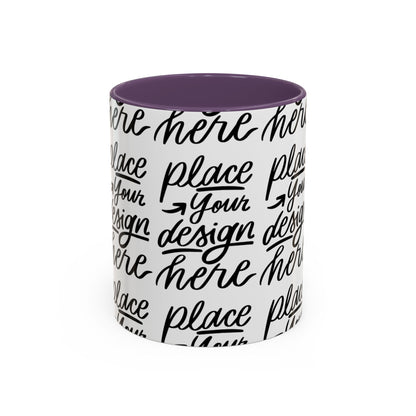 Accent Coffee Mug — 'Place Your Design Here' Handwritten Script Pattern, 11/15oz
