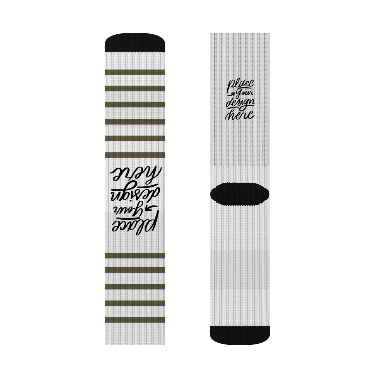 Custom Sublimation Socks | Personalized Crew Socks with 'Place Your Design Here' Print Area