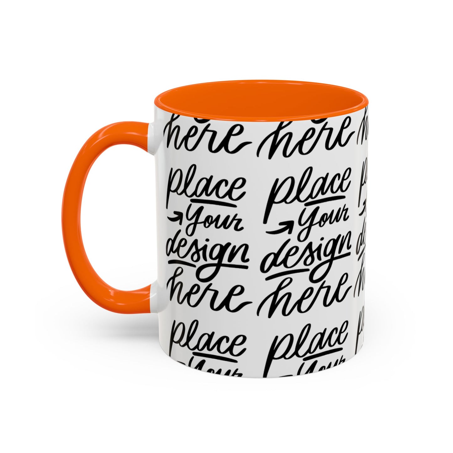 Accent Coffee Mug — 'Place Your Design Here' Handwritten Script Pattern, 11/15oz