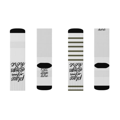 Custom Sublimation Socks | Personalized Crew Socks with 'Place Your Design Here' Print Area