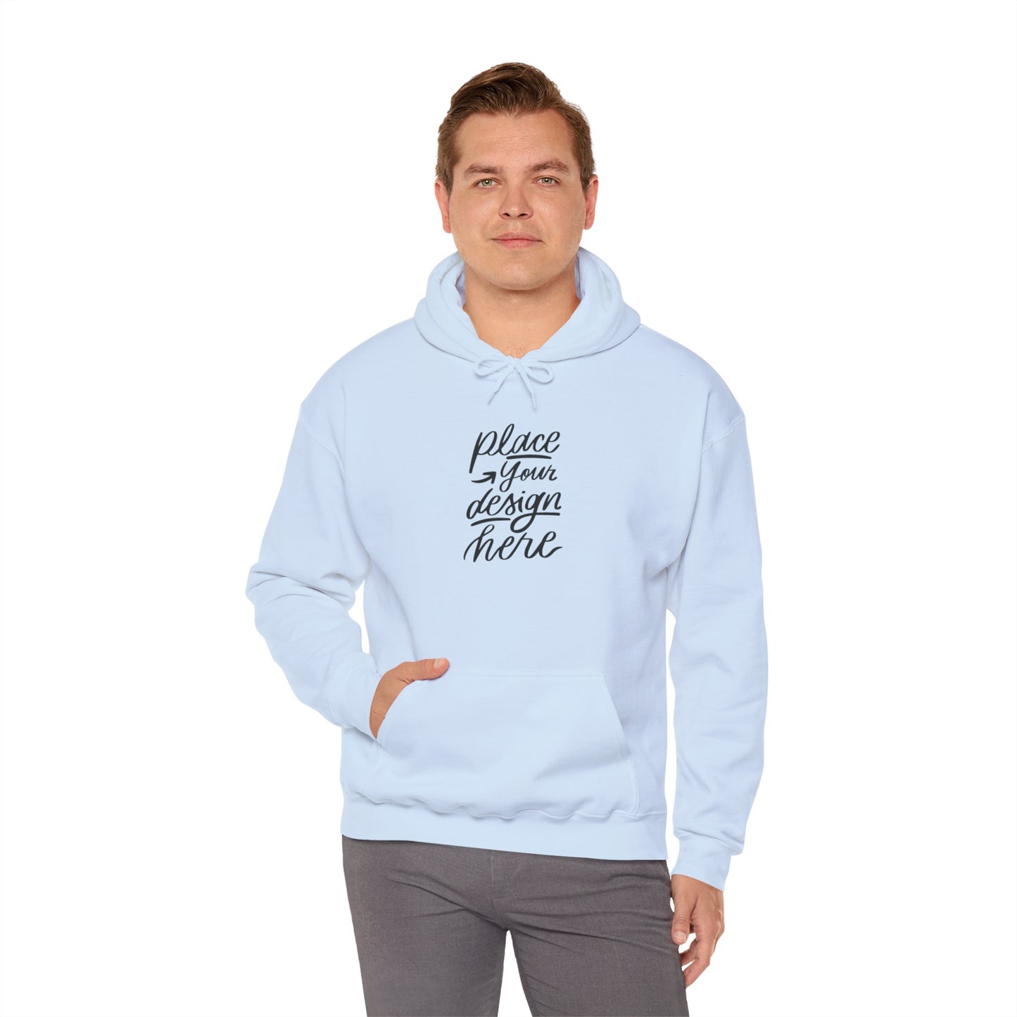 White Custom Hoodie — 'Place Your Design Here' Mockup Pullover