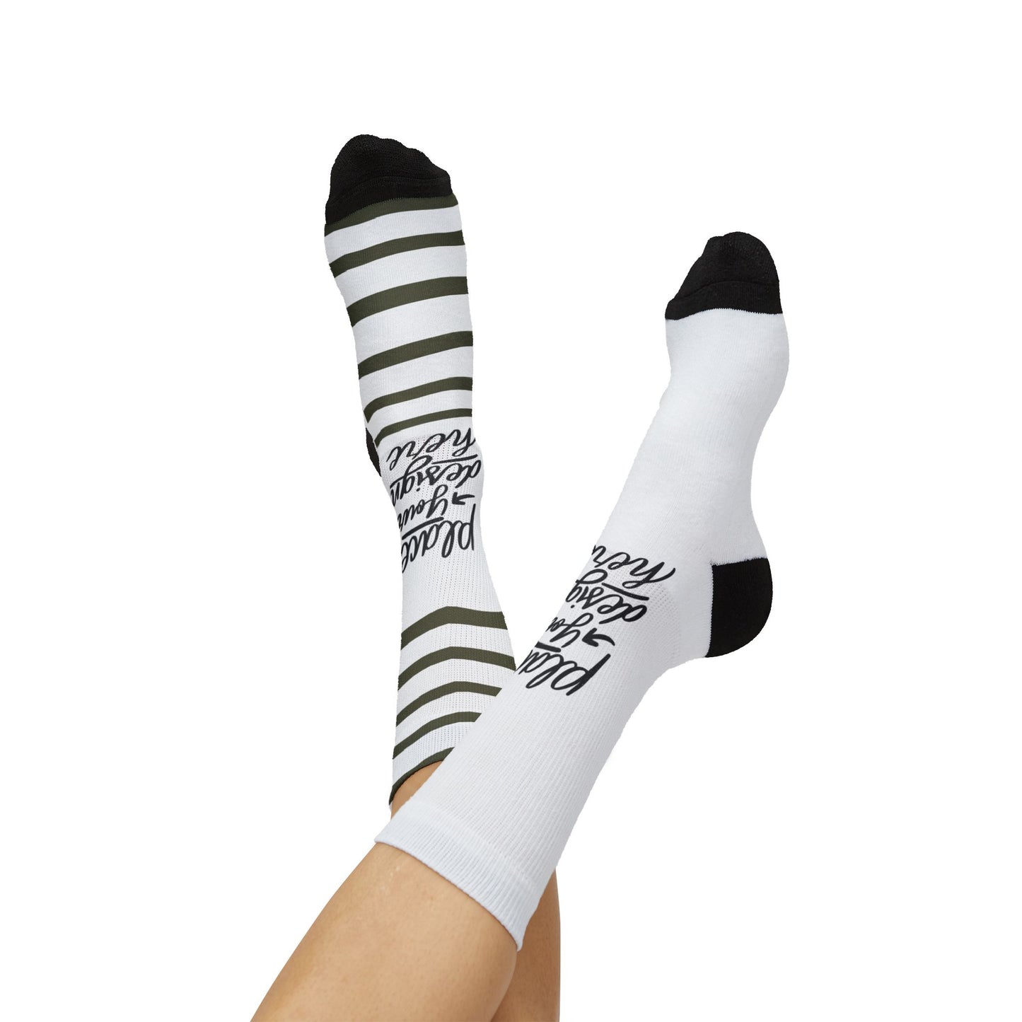 Custom Sublimation Socks | Personalized Crew Socks with 'Place Your Design Here' Print Area