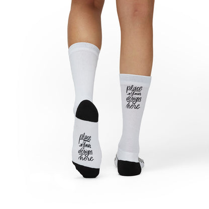 Custom Sublimation Socks | Personalized Crew Socks with 'Place Your Design Here' Print Area