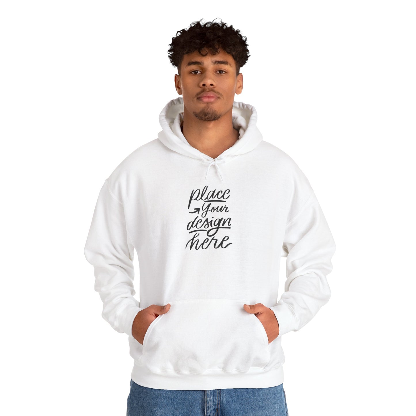 White Custom Hoodie — 'Place Your Design Here' Mockup Pullover