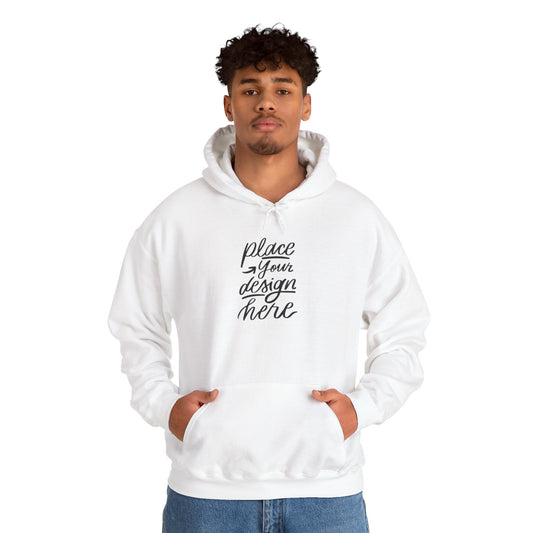White Custom Hoodie — 'Place Your Design Here' Mockup Pullover