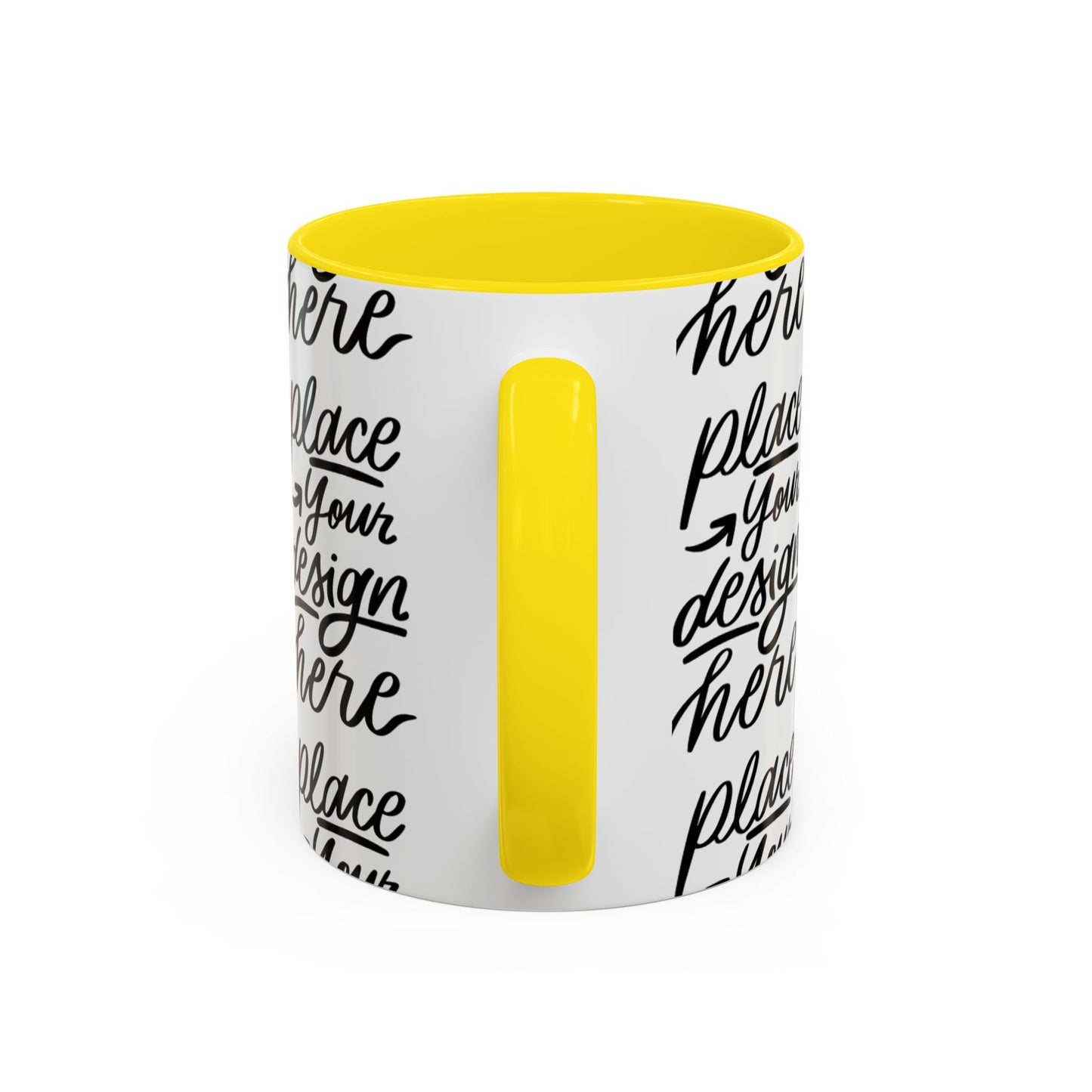 Accent Coffee Mug — 'Place Your Design Here' Handwritten Script Pattern, 11/15oz