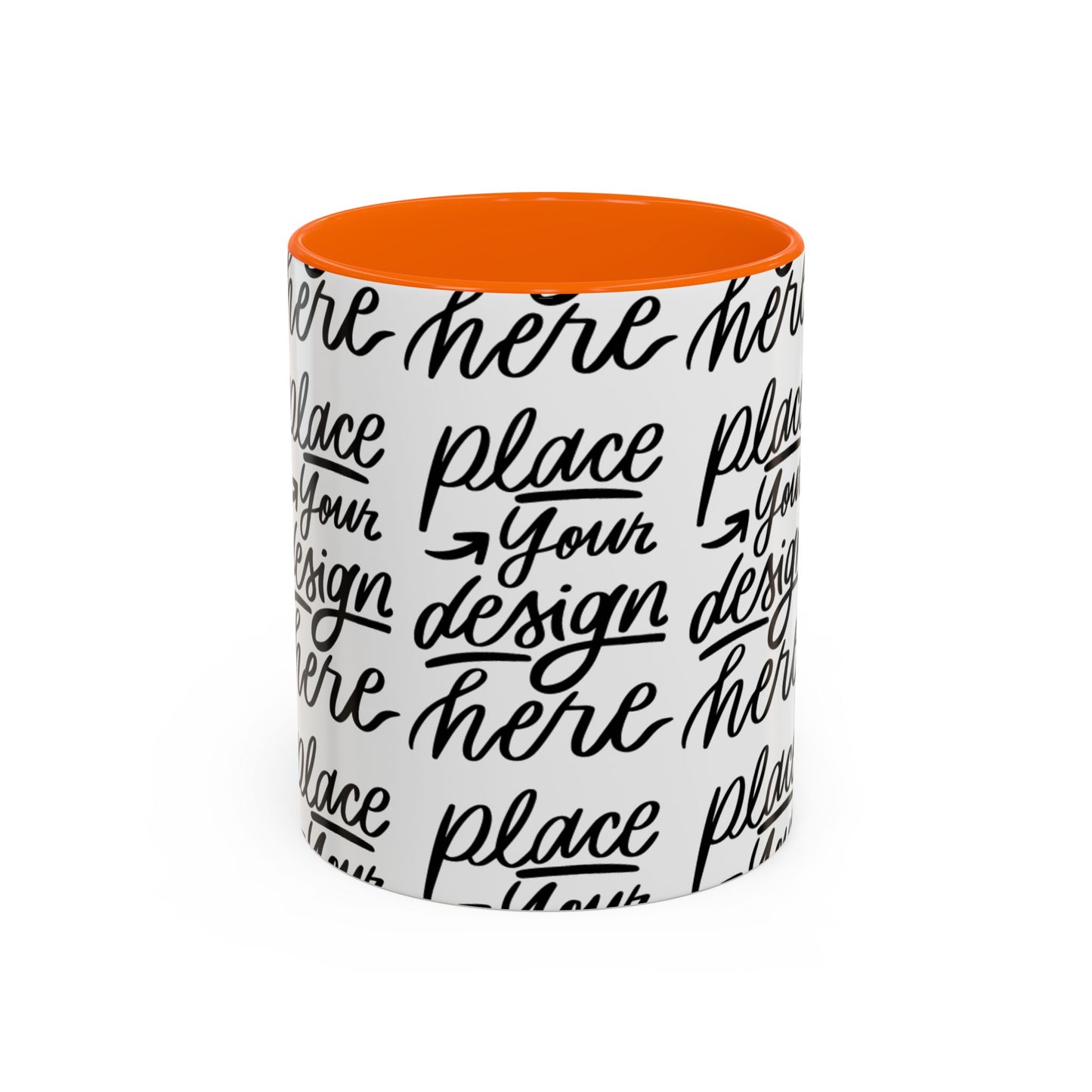 Accent Coffee Mug — 'Place Your Design Here' Handwritten Script Pattern, 11/15oz
