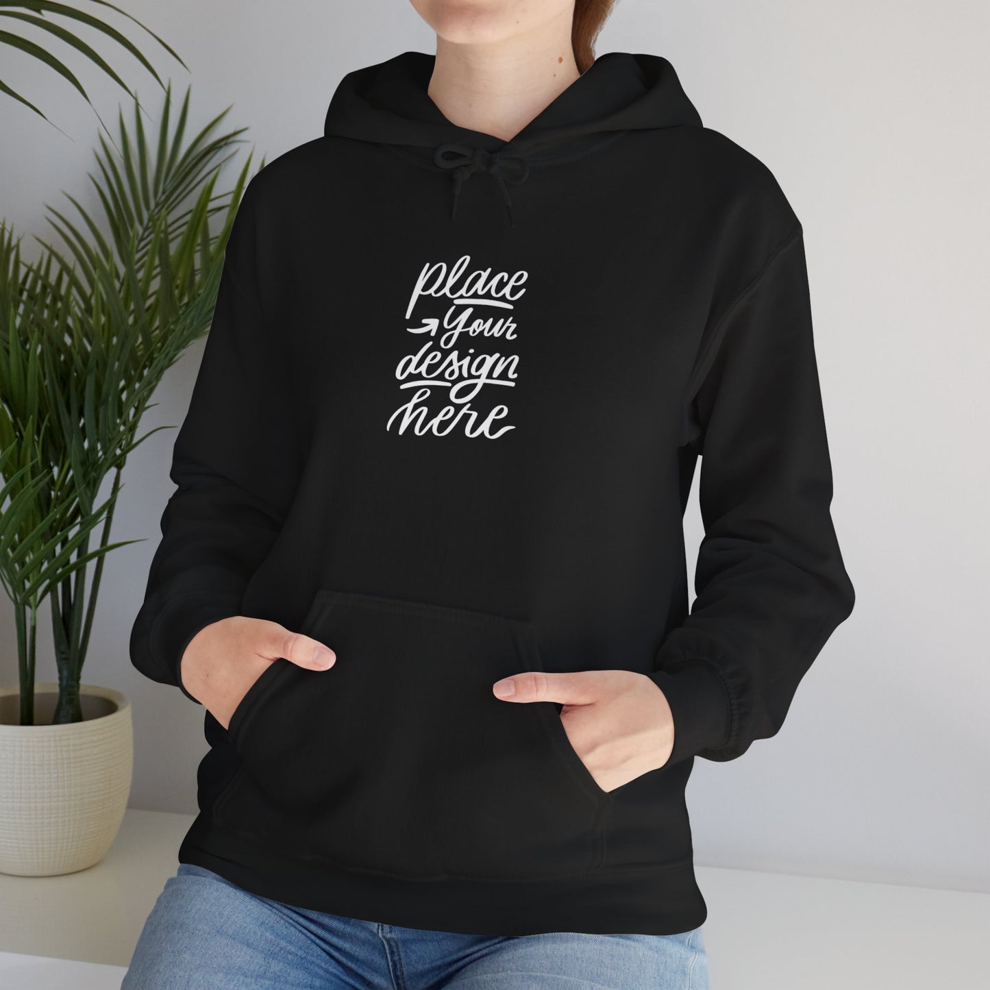 White Custom Hoodie — 'Place Your Design Here' Mockup Pullover