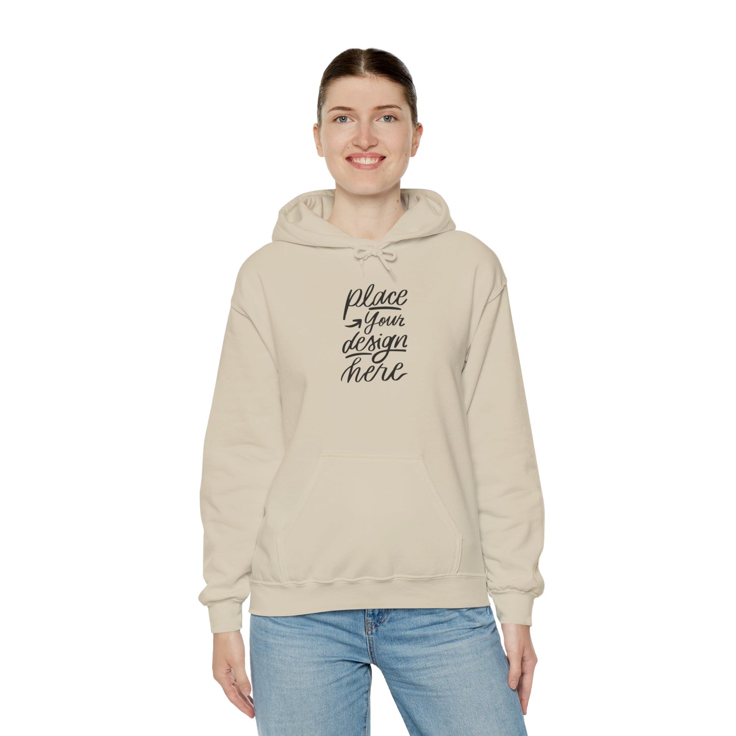 White Custom Hoodie — 'Place Your Design Here' Mockup Pullover