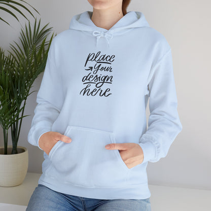 White Custom Hoodie — 'Place Your Design Here' Mockup Pullover