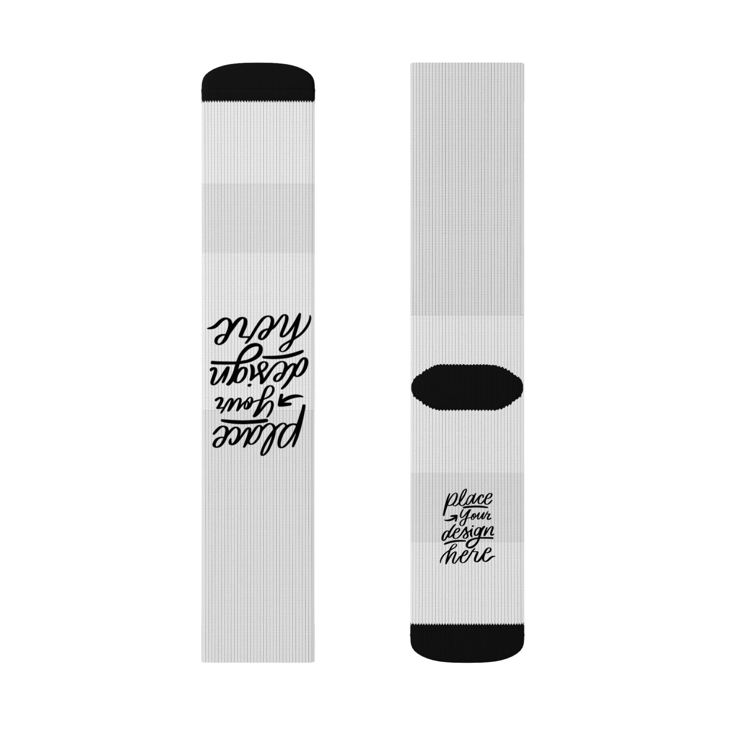 Custom Sublimation Socks | Personalized Crew Socks with 'Place Your Design Here' Print Area