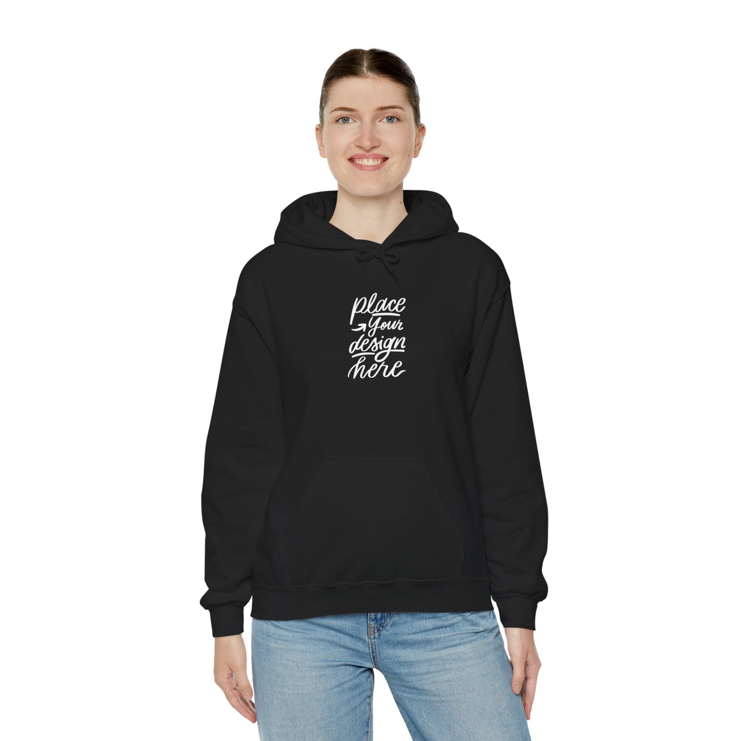 White Custom Hoodie — 'Place Your Design Here' Mockup Pullover