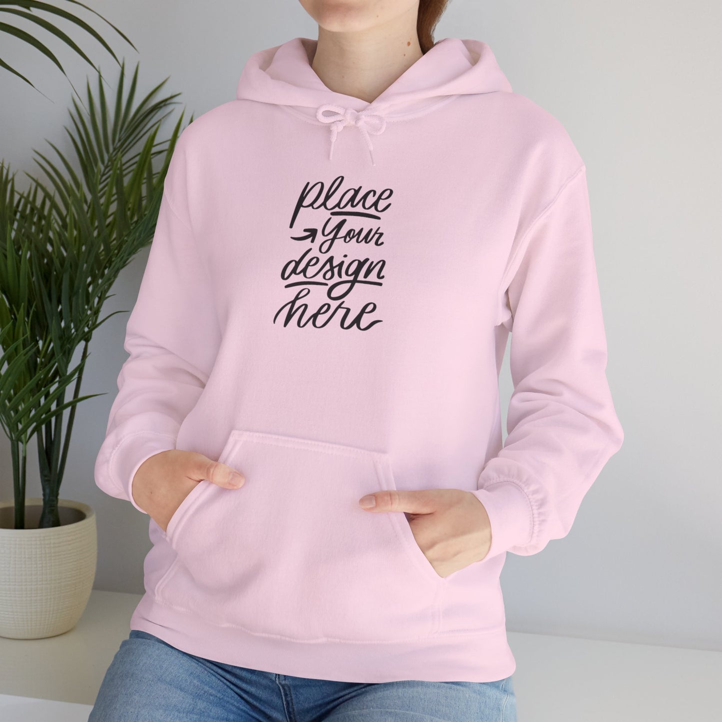 White Custom Hoodie — 'Place Your Design Here' Mockup Pullover