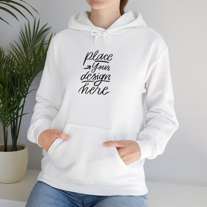 White Custom Hoodie — 'Place Your Design Here' Mockup Pullover
