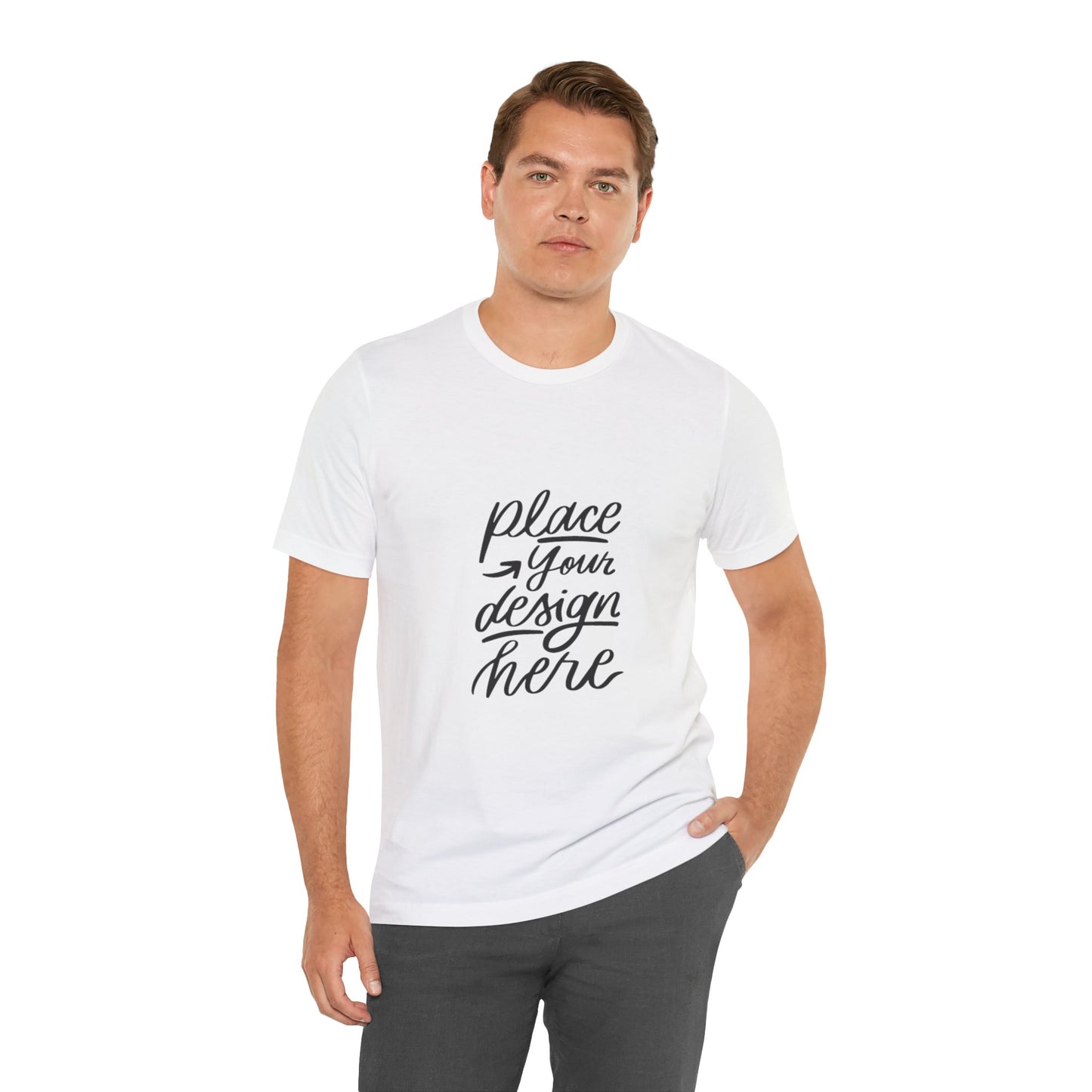Place Your Design Here T-Shirt  Customizable White Jersey Tee