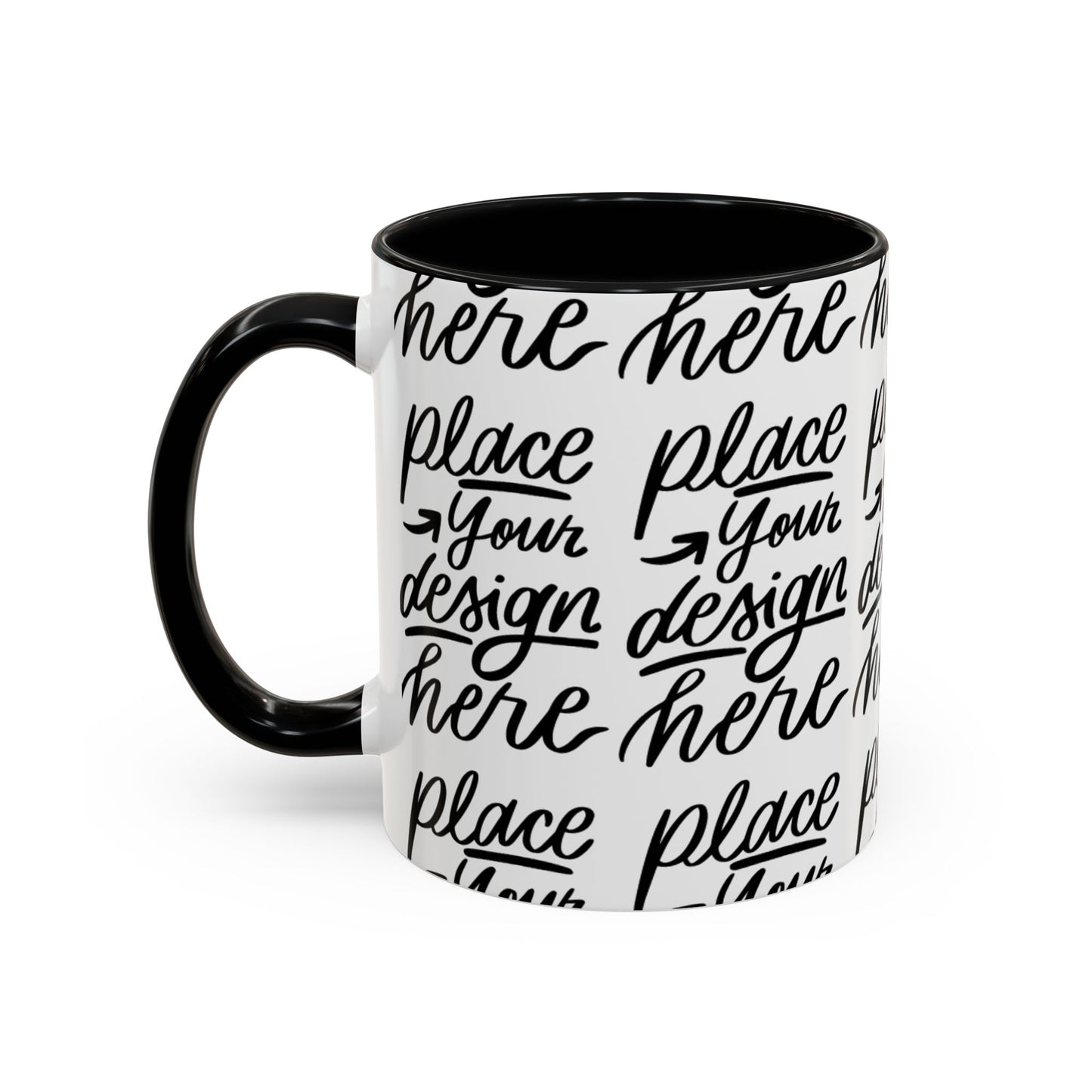 Accent Coffee Mug — 'Place Your Design Here' Handwritten Script Pattern, 11/15oz