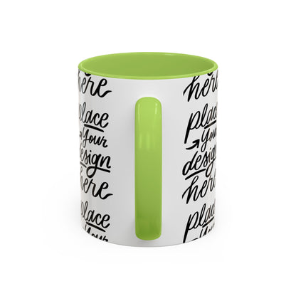 Accent Coffee Mug — 'Place Your Design Here' Handwritten Script Pattern, 11/15oz