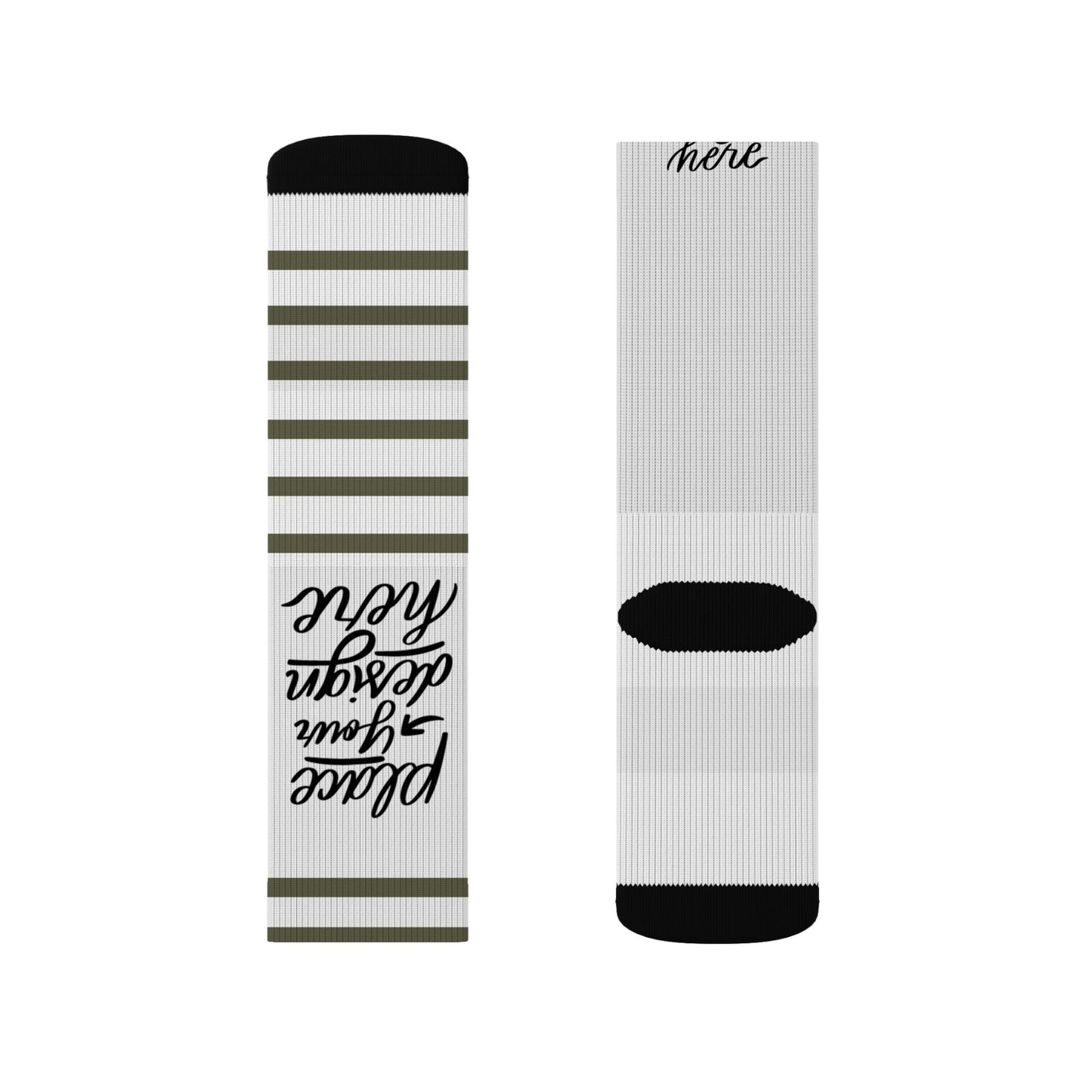 Custom Sublimation Socks | Personalized Crew Socks with 'Place Your Design Here' Print Area