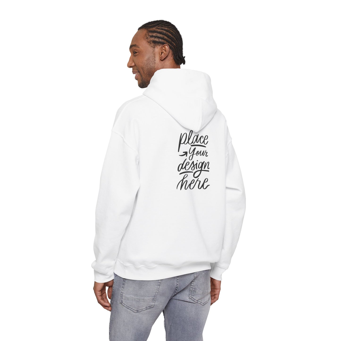 White Custom Hoodie — 'Place Your Design Here' Mockup Pullover