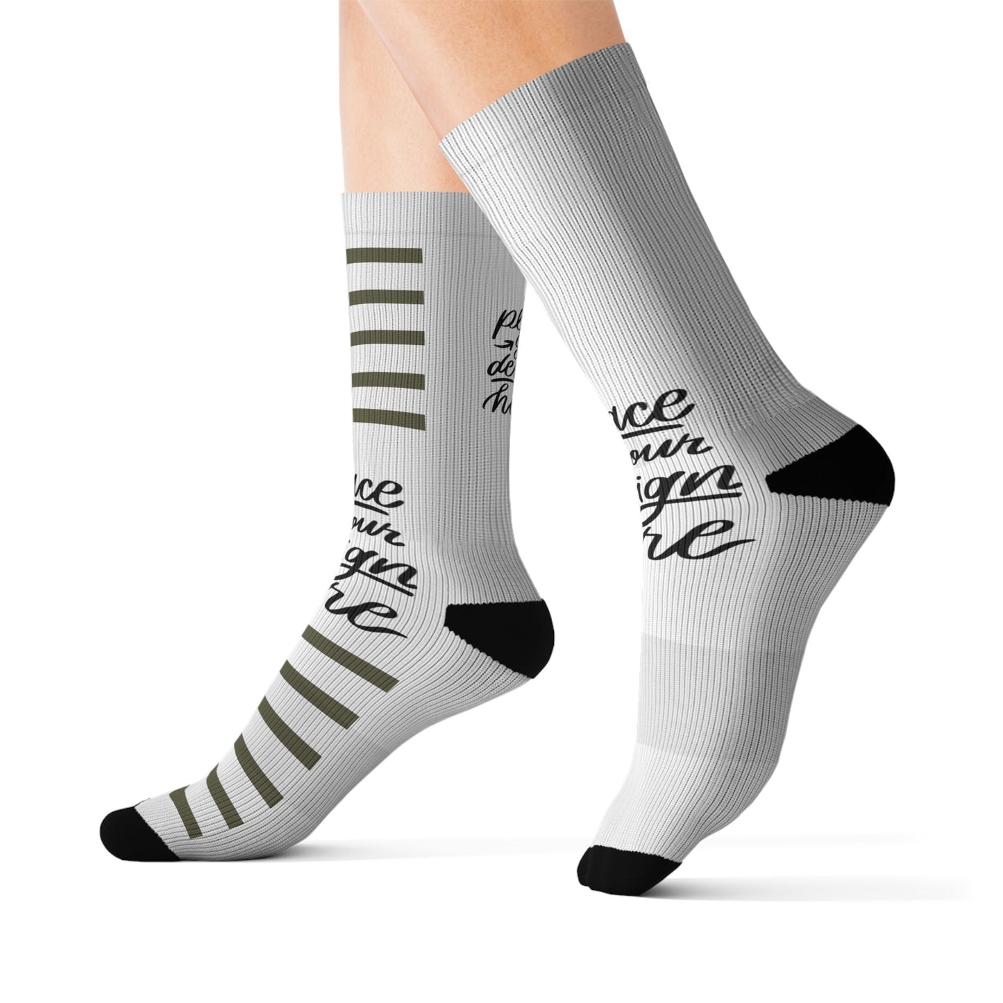 Custom Sublimation Socks | Personalized Crew Socks with 'Place Your Design Here' Print Area