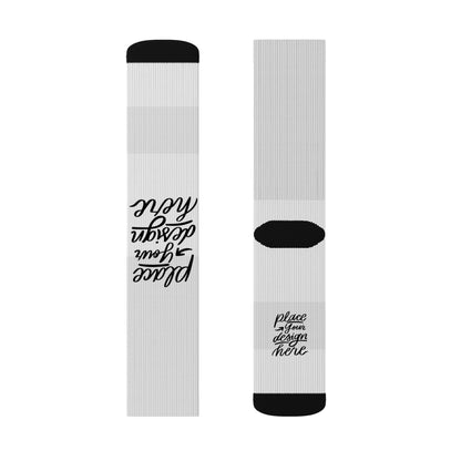 Custom Sublimation Socks | Personalized Crew Socks with 'Place Your Design Here' Print Area