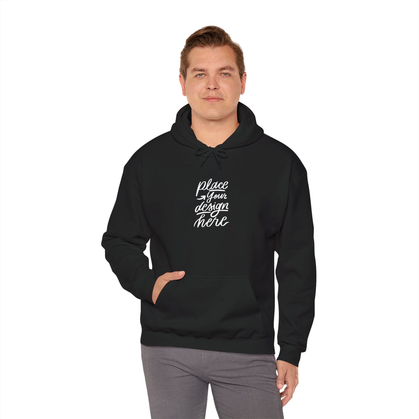 White Custom Hoodie — 'Place Your Design Here' Mockup Pullover