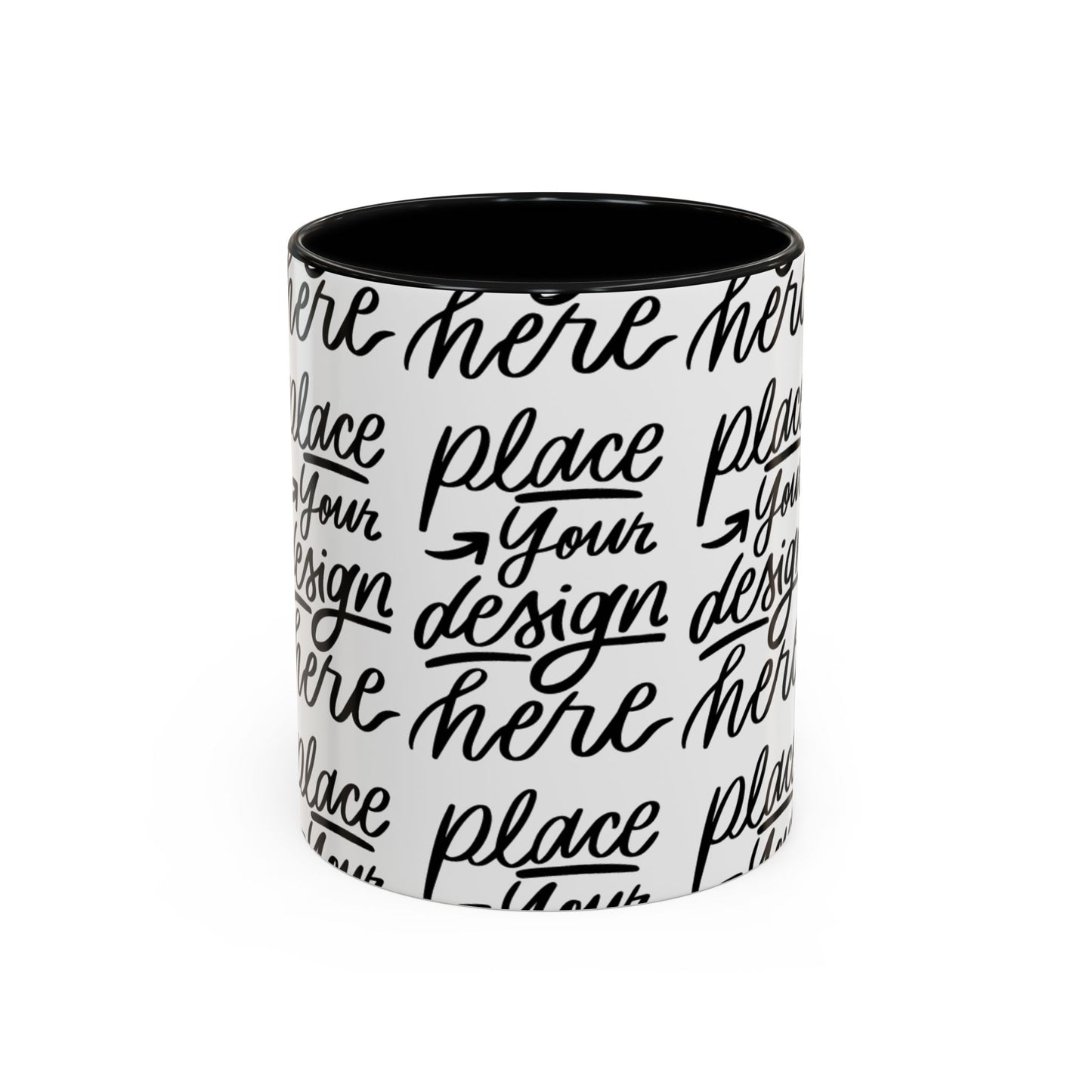 Accent Coffee Mug — 'Place Your Design Here' Handwritten Script Pattern, 11/15oz