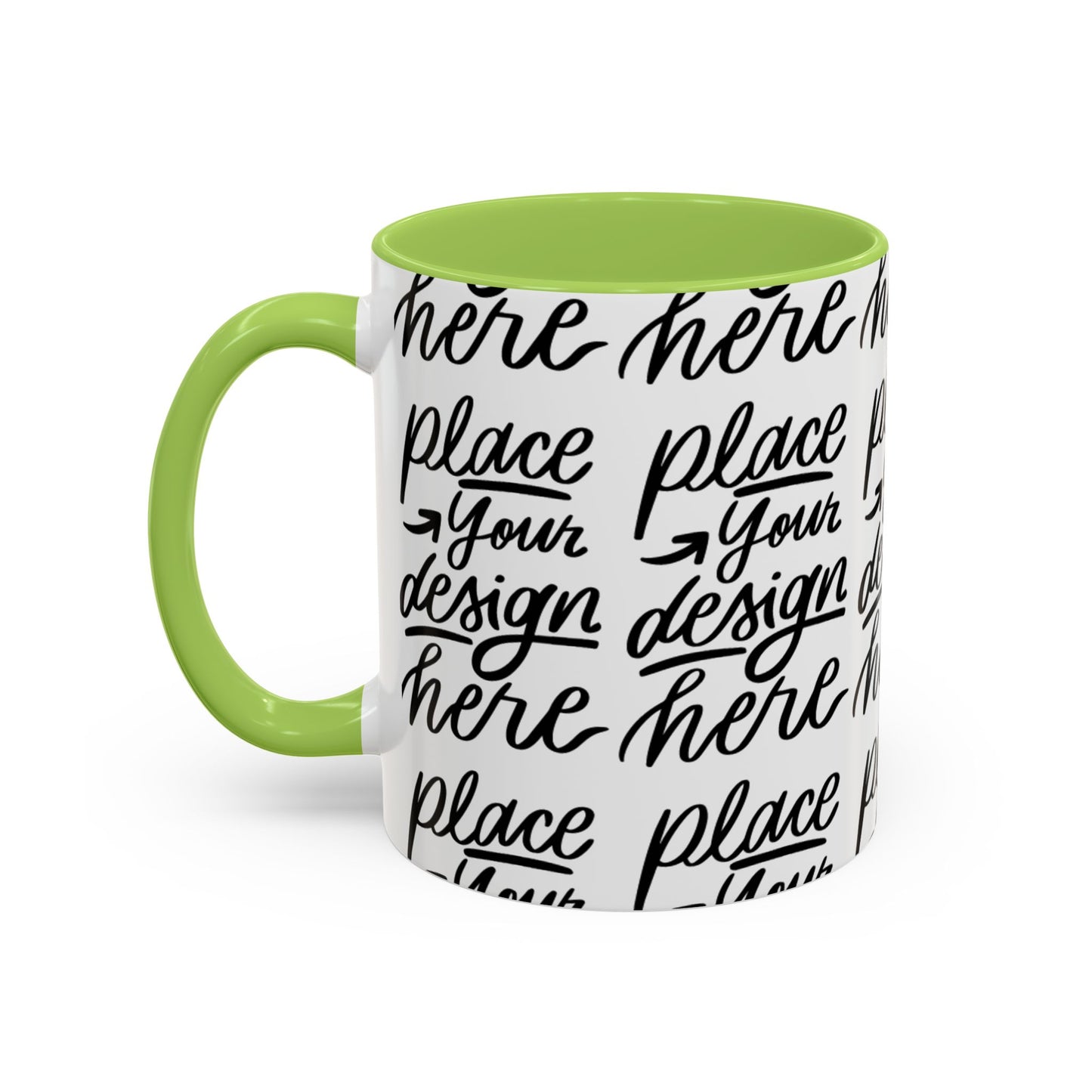 Accent Coffee Mug — 'Place Your Design Here' Handwritten Script Pattern, 11/15oz