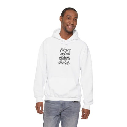 White Custom Hoodie — 'Place Your Design Here' Mockup Pullover