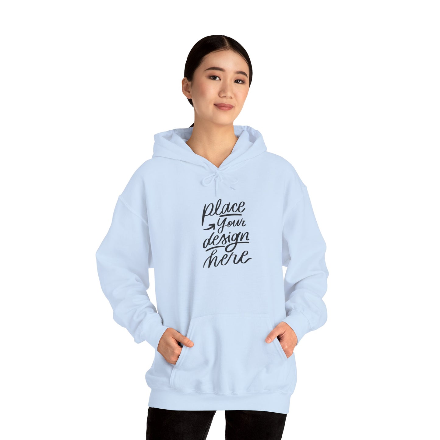 White Custom Hoodie — 'Place Your Design Here' Mockup Pullover