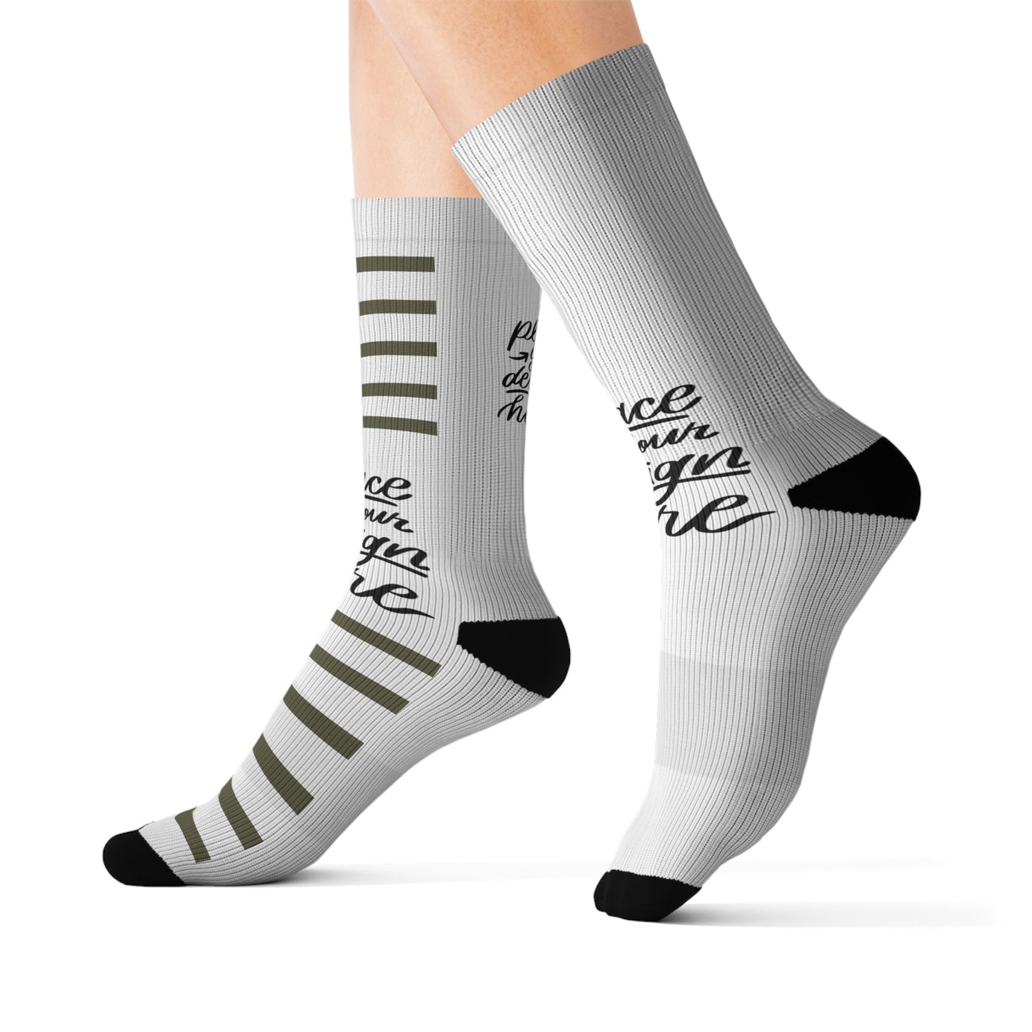 Custom Sublimation Socks | Personalized Crew Socks with 'Place Your Design Here' Print Area