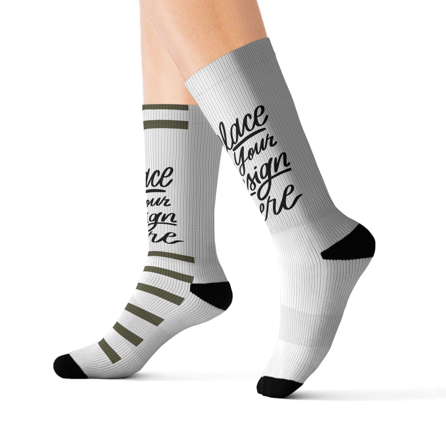 Custom Sublimation Socks | Personalized Crew Socks with 'Place Your Design Here' Print Area