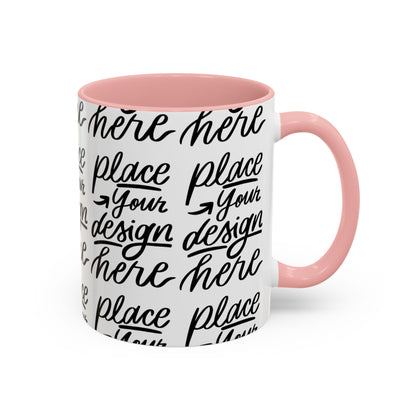 Accent Coffee Mug — 'Place Your Design Here' Handwritten Script Pattern, 11/15oz