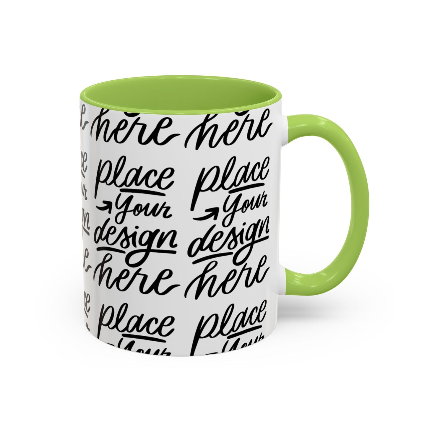 Accent Coffee Mug — 'Place Your Design Here' Handwritten Script Pattern, 11/15oz