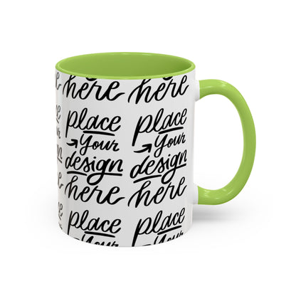 Accent Coffee Mug — 'Place Your Design Here' Handwritten Script Pattern, 11/15oz