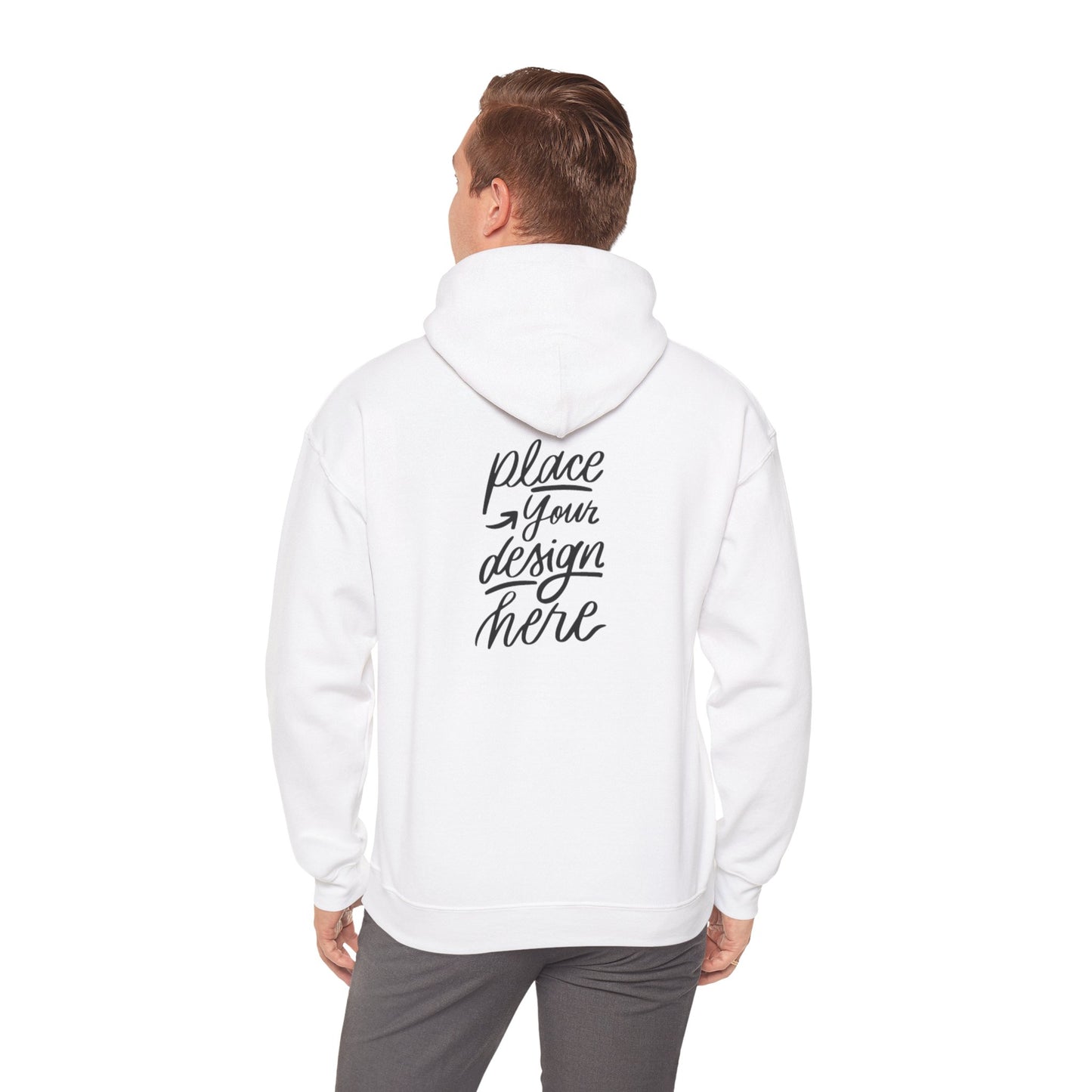 White Custom Hoodie — 'Place Your Design Here' Mockup Pullover