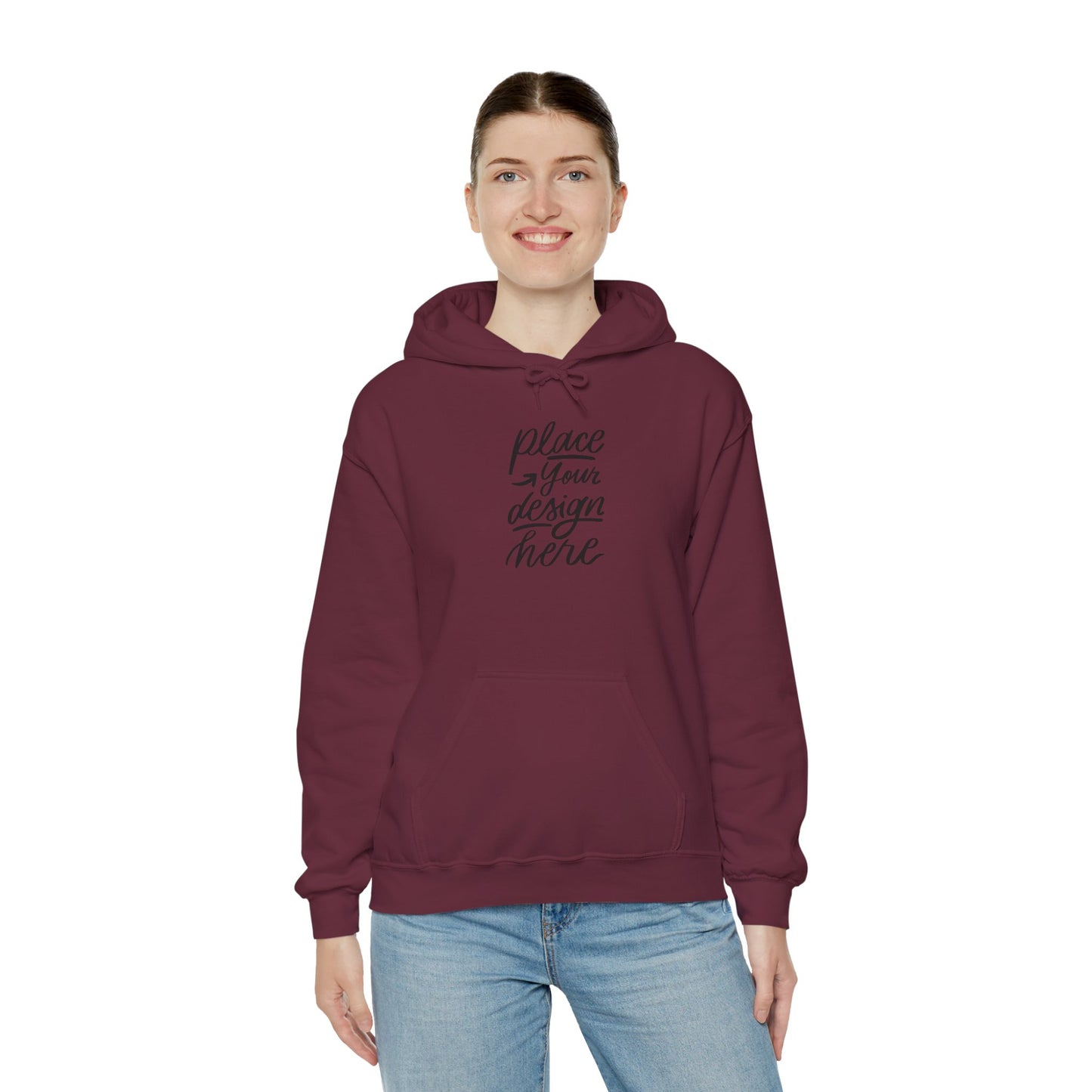 White Custom Hoodie — 'Place Your Design Here' Mockup Pullover