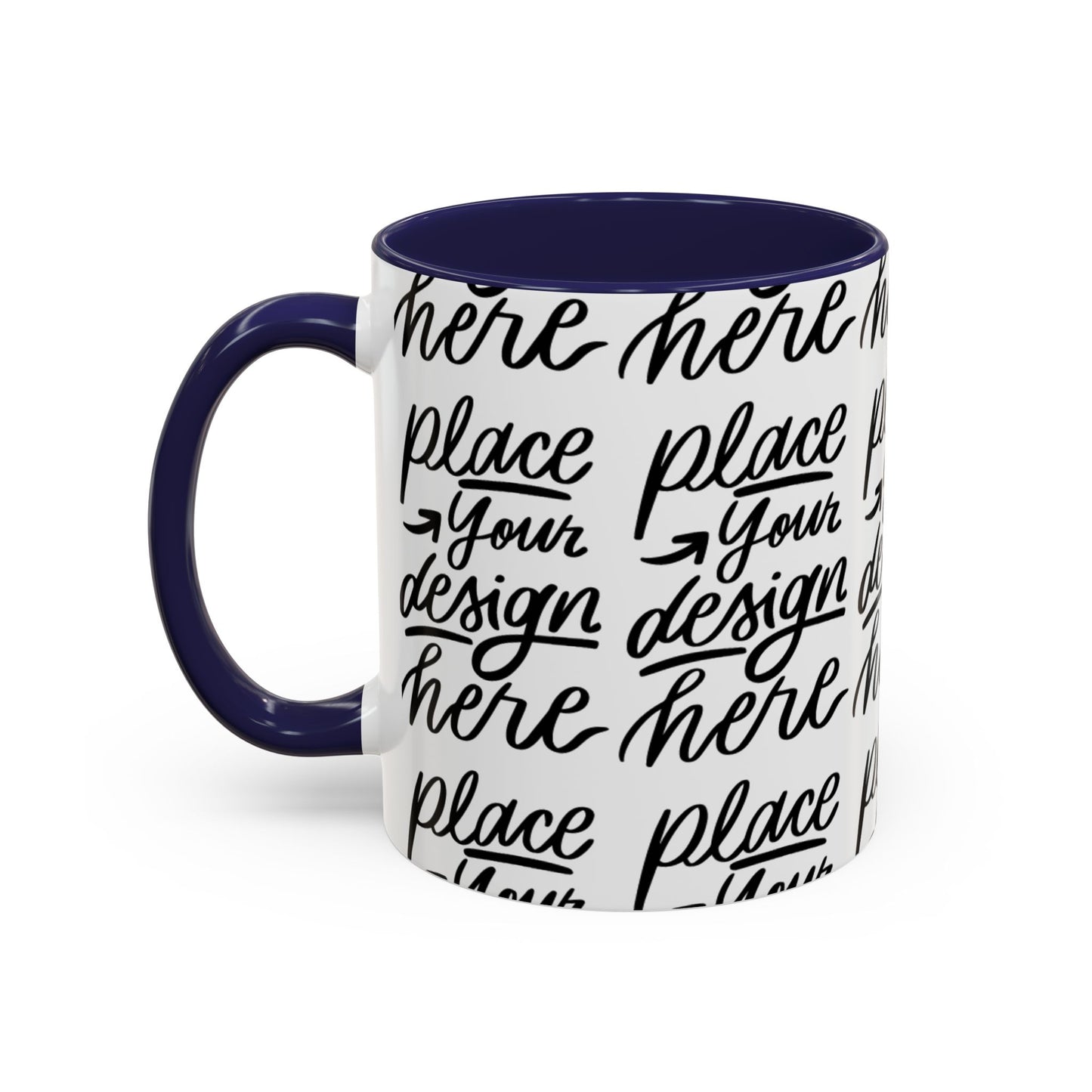 Accent Coffee Mug — 'Place Your Design Here' Handwritten Script Pattern, 11/15oz